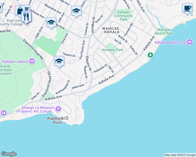 map of restaurants, bars, coffee shops, grocery stores, and more near 4473 Aukai Avenue in Honolulu