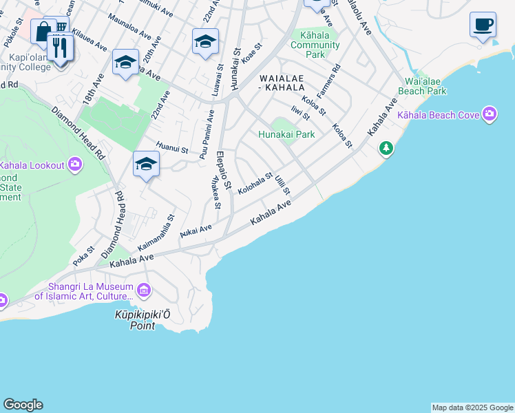 map of restaurants, bars, coffee shops, grocery stores, and more near 4489 Aukai Avenue in Honolulu