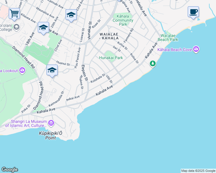 map of restaurants, bars, coffee shops, grocery stores, and more near 4528 Kahala Avenue in Honolulu