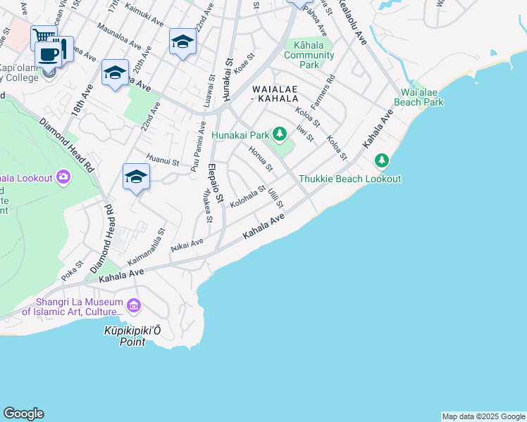 map of restaurants, bars, coffee shops, grocery stores, and more near 4528 Kahala Avenue in Honolulu
