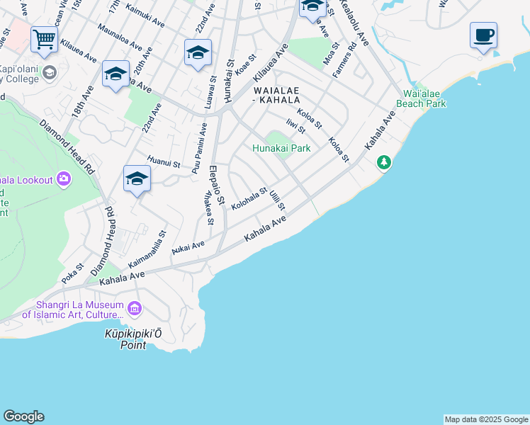 map of restaurants, bars, coffee shops, grocery stores, and more near 4528 Kahala Avenue in Honolulu