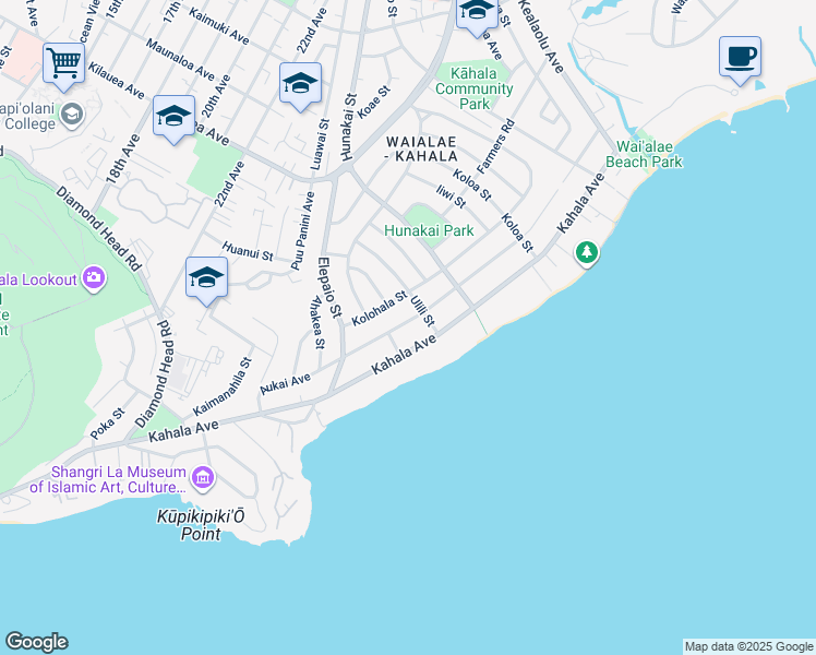 map of restaurants, bars, coffee shops, grocery stores, and more near 4528 Kahala Avenue in Honolulu