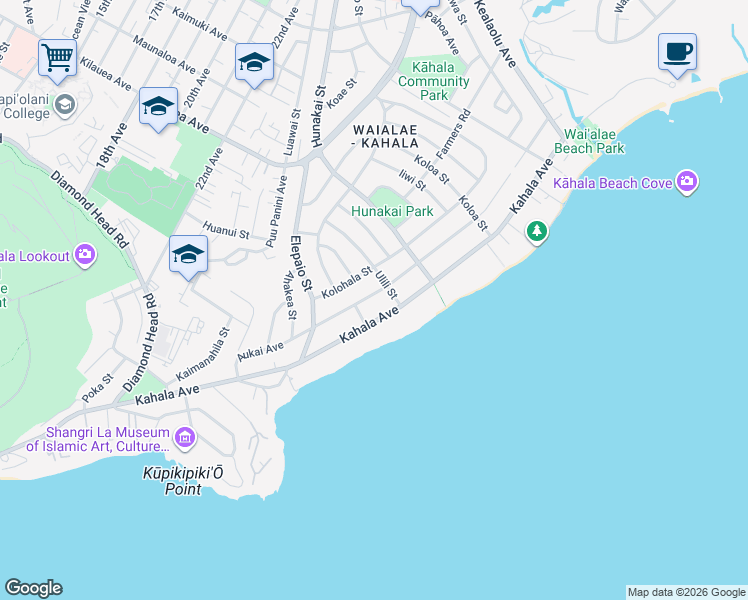 map of restaurants, bars, coffee shops, grocery stores, and more near 4528 Kahala Avenue in Honolulu