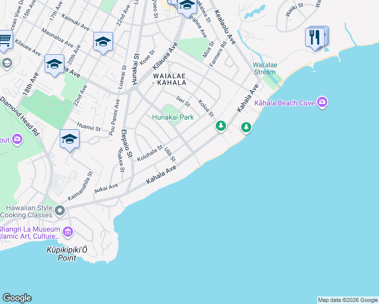 map of restaurants, bars, coffee shops, grocery stores, and more near 4578 Kahala Avenue in Honolulu