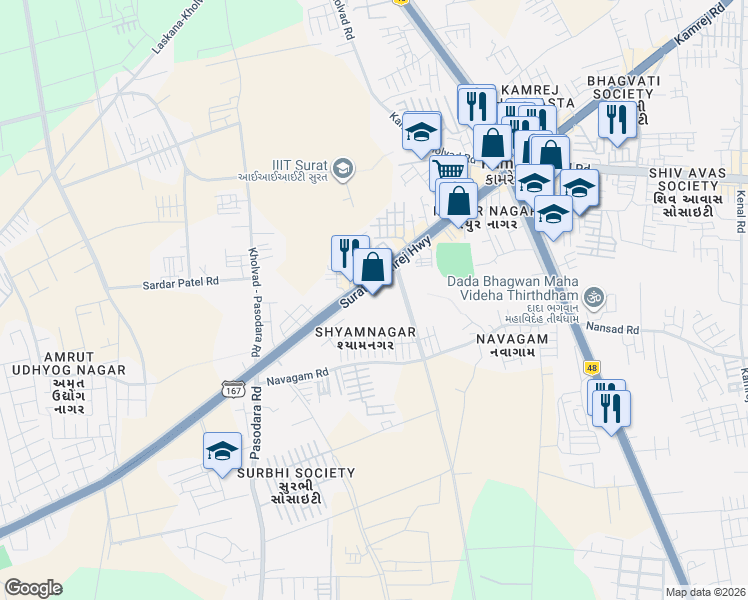 map of restaurants, bars, coffee shops, grocery stores, and more near in Kamrej
