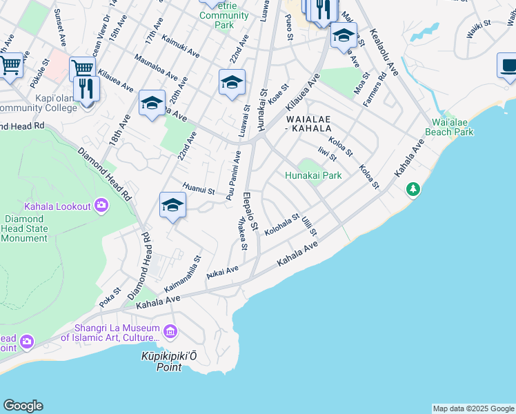map of restaurants, bars, coffee shops, grocery stores, and more near 4219 Alae Street in Honolulu