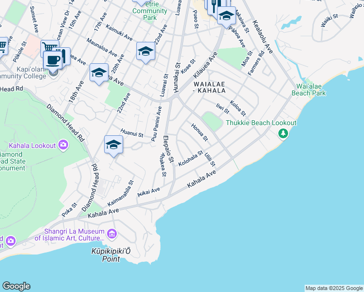 map of restaurants, bars, coffee shops, grocery stores, and more near 4219 Alae Street in Honolulu
