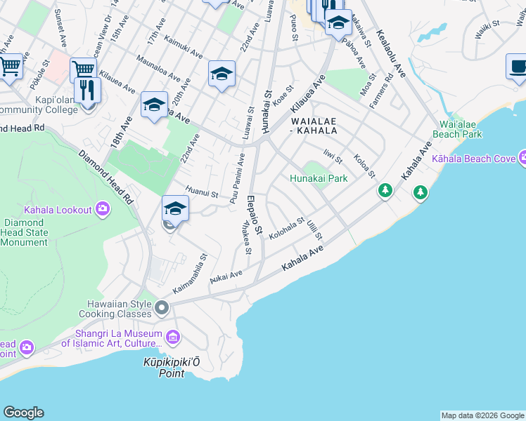 map of restaurants, bars, coffee shops, grocery stores, and more near 4219 Alae Street in Honolulu