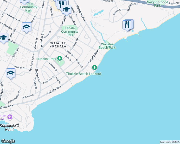 map of restaurants, bars, coffee shops, grocery stores, and more near 4727 Kahala Avenue in Honolulu