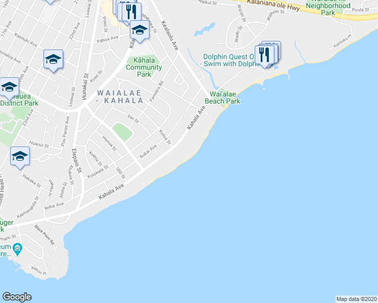 map of restaurants, bars, coffee shops, grocery stores, and more near 4727 Kahala Avenue in Honolulu