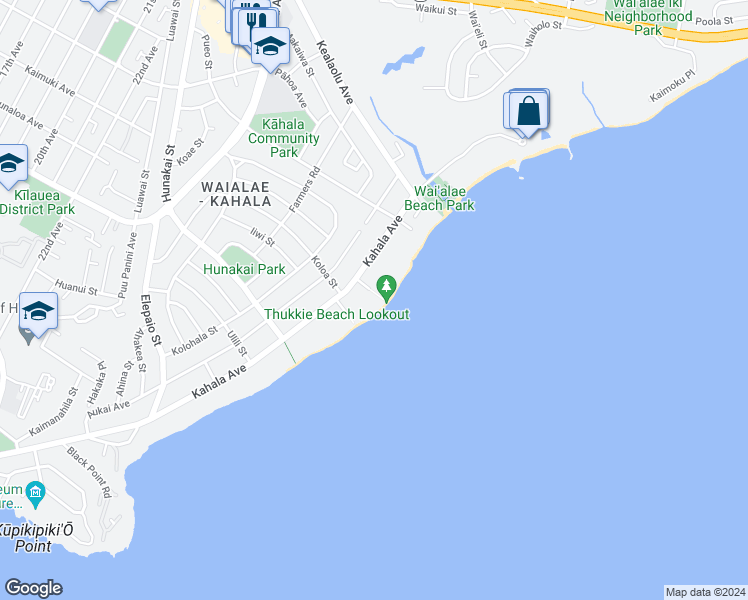 map of restaurants, bars, coffee shops, grocery stores, and more near 4727 Kahala Avenue in Honolulu
