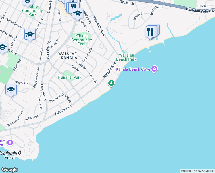 map of restaurants, bars, coffee shops, grocery stores, and more near 4727 Kahala Avenue in Honolulu