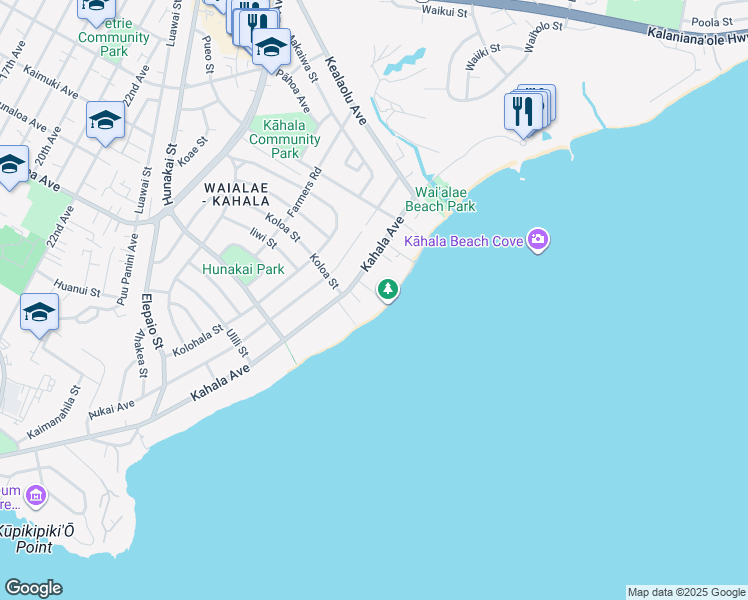map of restaurants, bars, coffee shops, grocery stores, and more near 4727 Kahala Avenue in Honolulu