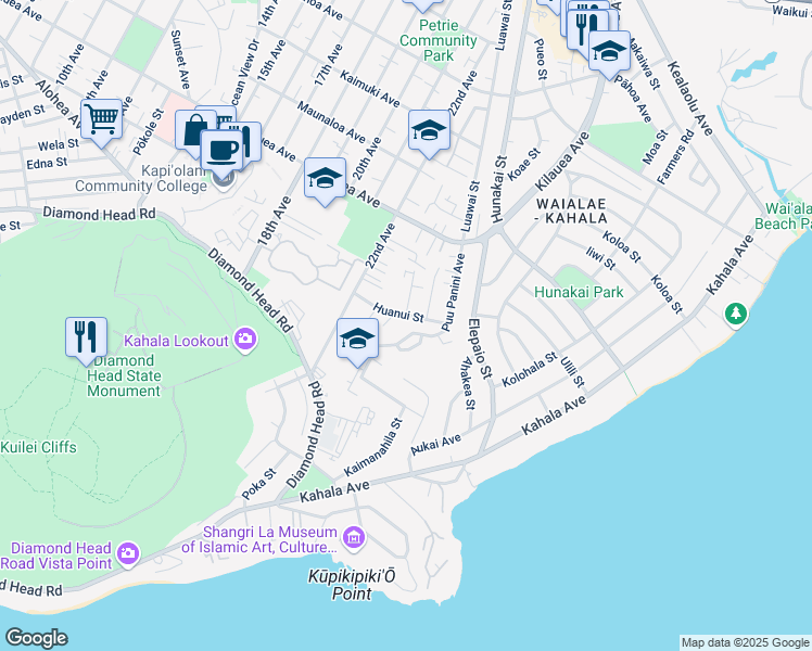 map of restaurants, bars, coffee shops, grocery stores, and more near 4330 Puu Panini Avenue in Honolulu