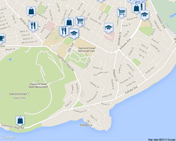 map of restaurants, bars, coffee shops, grocery stores, and more near 4158 Puu Panini Avenue in Honolulu