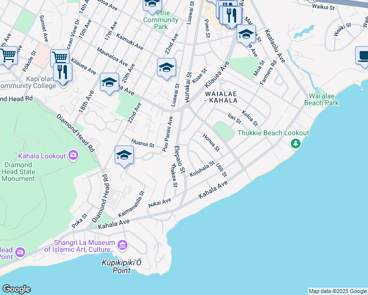 map of restaurants, bars, coffee shops, grocery stores, and more near 4219 Alae Street in Honolulu