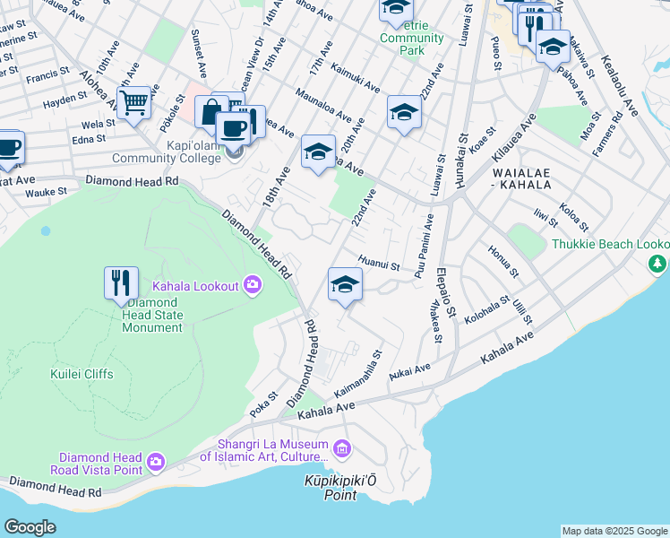 map of restaurants, bars, coffee shops, grocery stores, and more near 4158 Puu Panini Avenue in Honolulu
