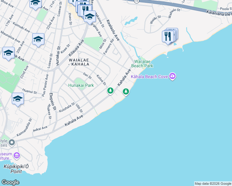 map of restaurants, bars, coffee shops, grocery stores, and more near 4679 Kahala Avenue in Honolulu