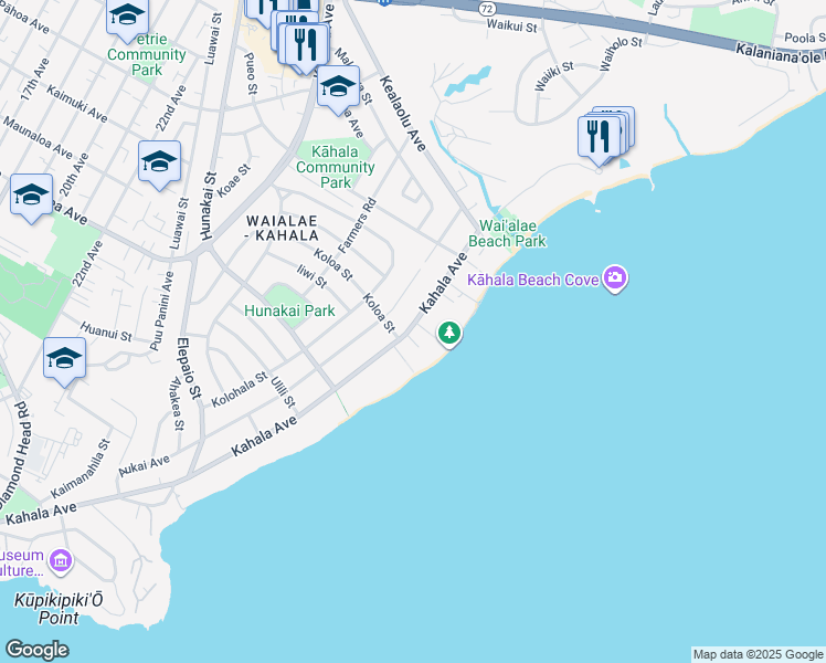map of restaurants, bars, coffee shops, grocery stores, and more near 4679 Kahala Avenue in Honolulu