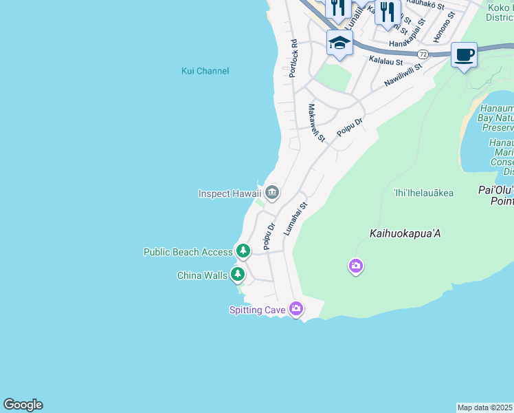 map of restaurants, bars, coffee shops, grocery stores, and more near 176 Hanapepe Loop in Honolulu