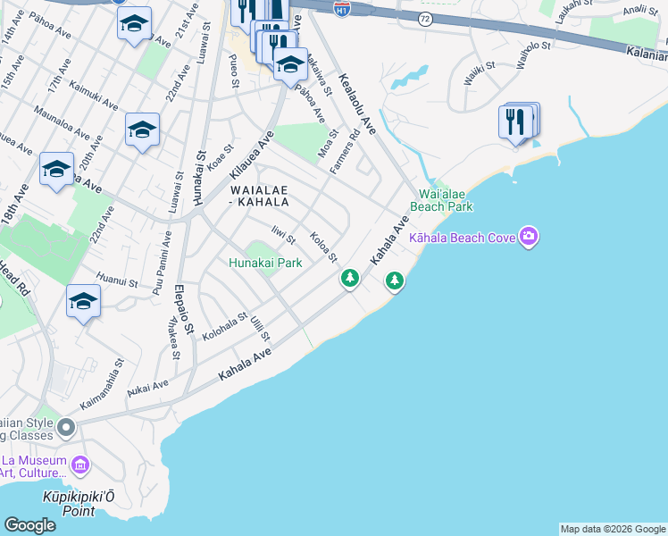 map of restaurants, bars, coffee shops, grocery stores, and more near 4690 Kolohala St in Honolulu