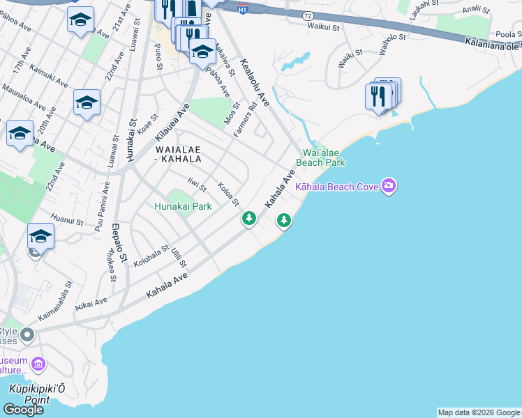 map of restaurants, bars, coffee shops, grocery stores, and more near 4722 Aukai Avenue in Honolulu