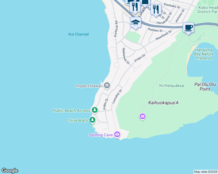map of restaurants, bars, coffee shops, grocery stores, and more near 552 Portlock Road in Honolulu