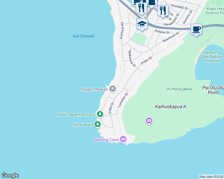 map of restaurants, bars, coffee shops, grocery stores, and more near 569 Portlock Road in Honolulu