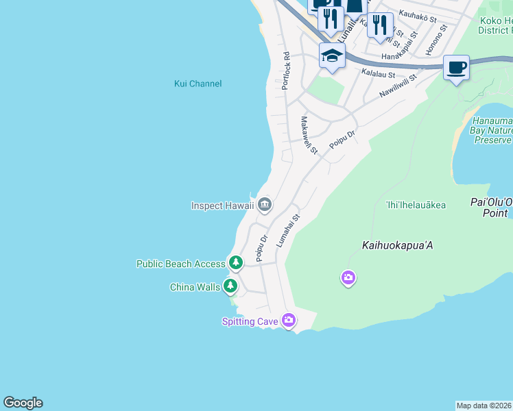 map of restaurants, bars, coffee shops, grocery stores, and more near 569 Portlock Road in Honolulu