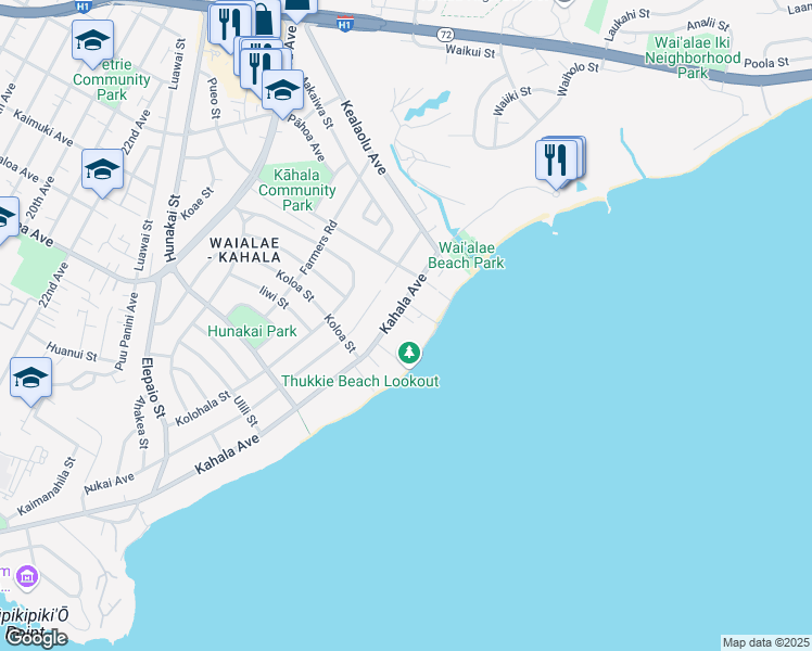 map of restaurants, bars, coffee shops, grocery stores, and more near 4767B Kahala Avenue in Honolulu