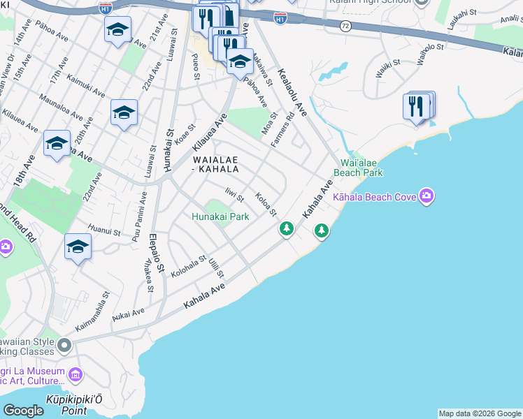 map of restaurants, bars, coffee shops, grocery stores, and more near 4690 Kolohala Street in Honolulu