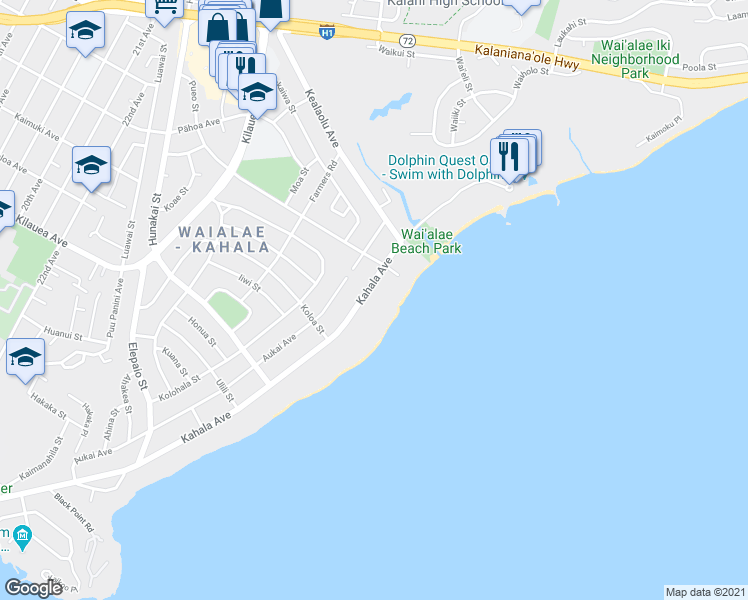 map of restaurants, bars, coffee shops, grocery stores, and more near 4757 Kahala Avenue in Honolulu