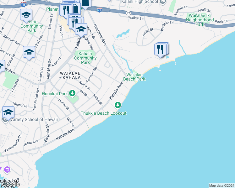 map of restaurants, bars, coffee shops, grocery stores, and more near 4775 Kahala Avenue in Honolulu