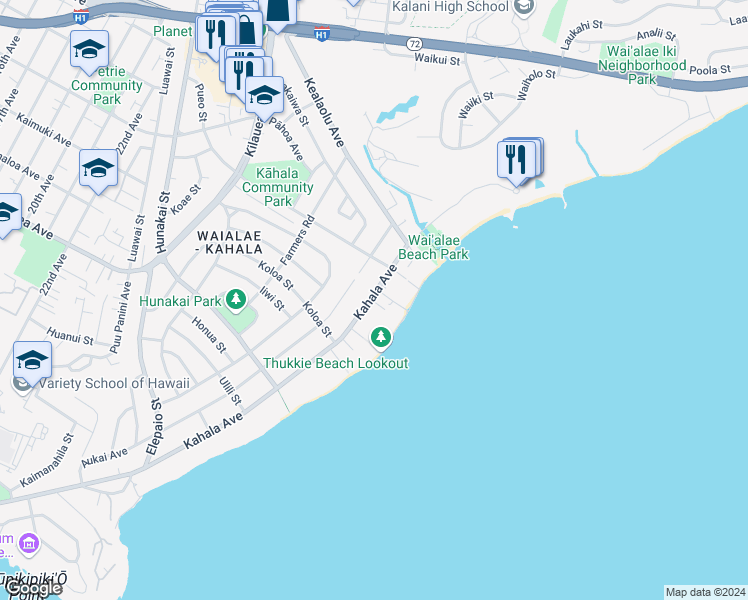map of restaurants, bars, coffee shops, grocery stores, and more near 4783 Kahala Avenue in Honolulu