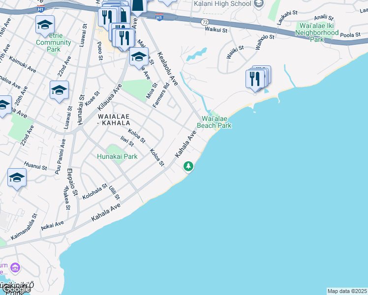 map of restaurants, bars, coffee shops, grocery stores, and more near 4773 Kahala Avenue in Honolulu
