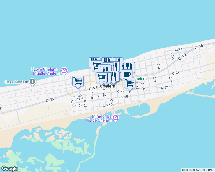map of restaurants, bars, coffee shops, grocery stores, and more near in Chelem