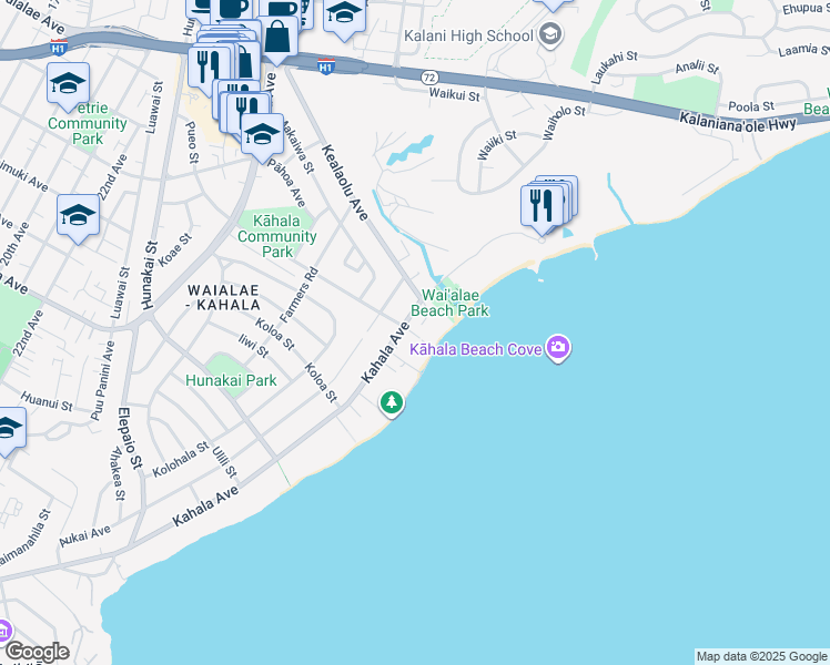 map of restaurants, bars, coffee shops, grocery stores, and more near 4825B Kahala Avenue in Honolulu