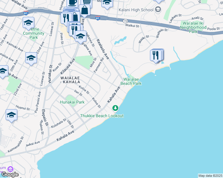 map of restaurants, bars, coffee shops, grocery stores, and more near 4769 Aukai Avenue in Honolulu