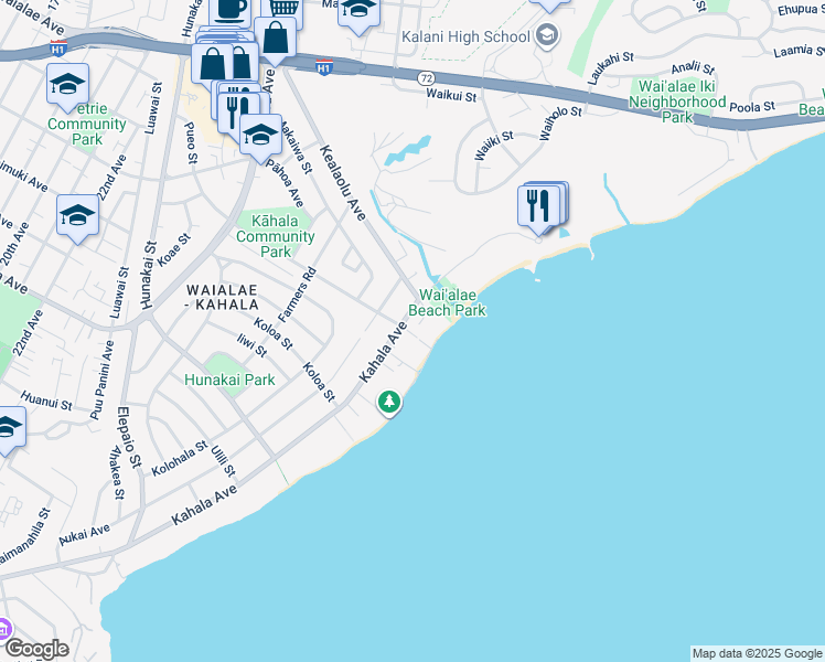map of restaurants, bars, coffee shops, grocery stores, and more near 4825B Kahala Avenue in Honolulu