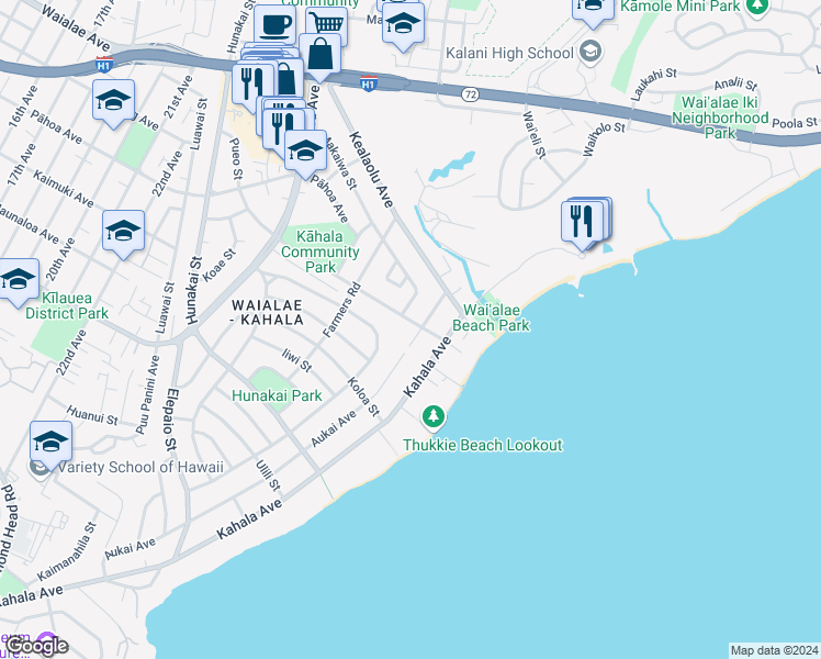 map of restaurants, bars, coffee shops, grocery stores, and more near 4769 Aukai Avenue in Honolulu