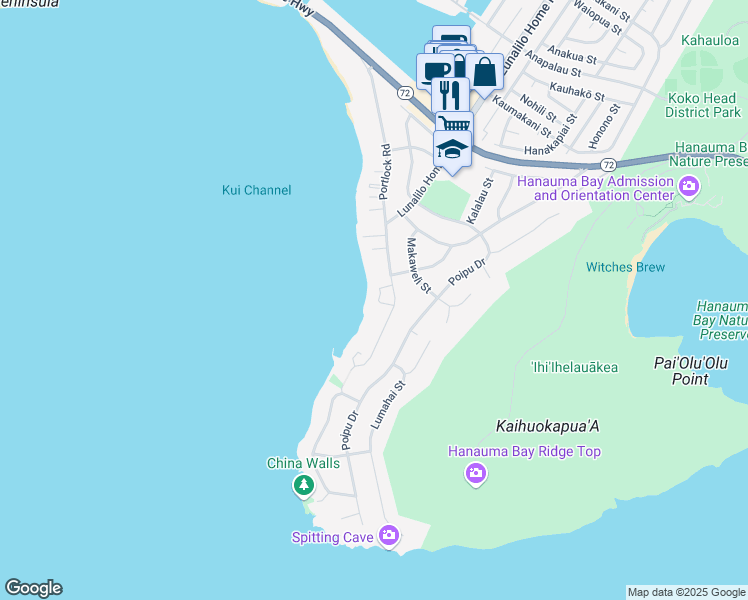 map of restaurants, bars, coffee shops, grocery stores, and more near 459 Portlock Road in Honolulu