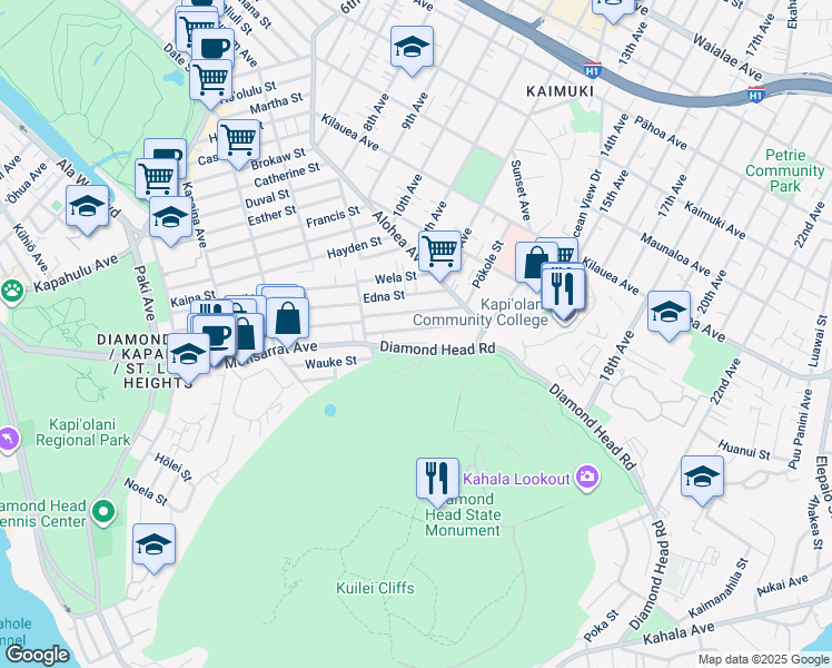 map of restaurants, bars, coffee shops, grocery stores, and more near 3503 McCorriston Street in Honolulu