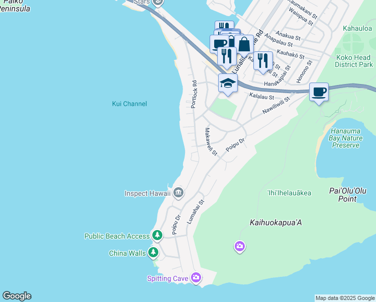 map of restaurants, bars, coffee shops, grocery stores, and more near 459 Portlock Road in Honolulu