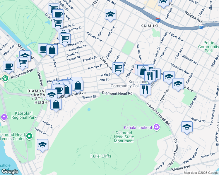 map of restaurants, bars, coffee shops, grocery stores, and more near 3503 McCorriston Street in Honolulu