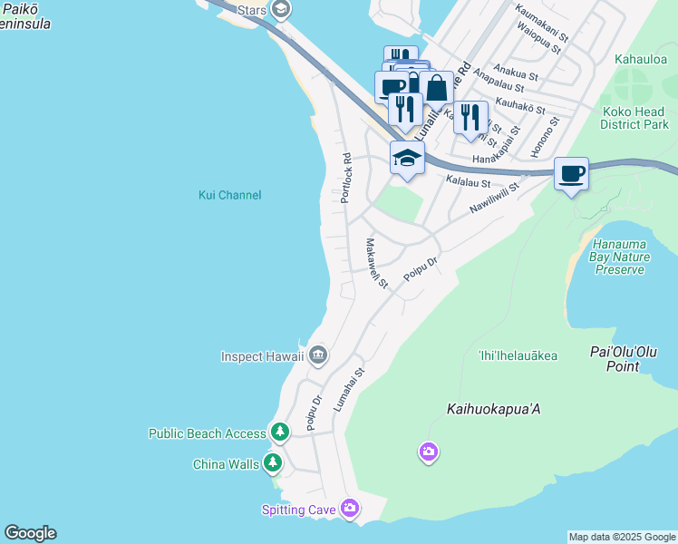map of restaurants, bars, coffee shops, grocery stores, and more near 459 Portlock Road in Honolulu