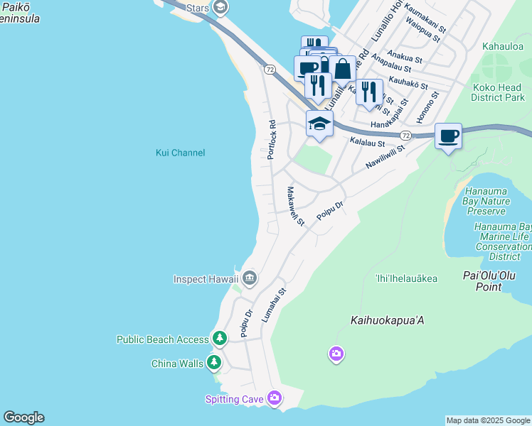 map of restaurants, bars, coffee shops, grocery stores, and more near 459 Portlock Road in Honolulu