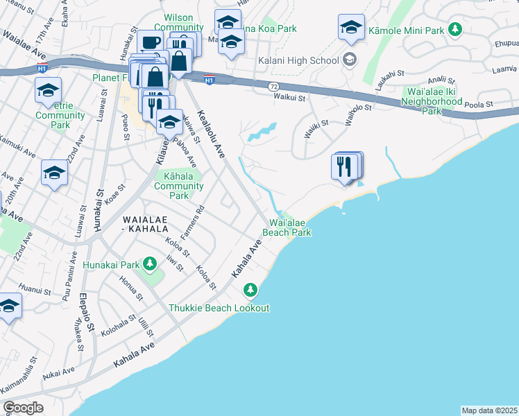 map of restaurants, bars, coffee shops, grocery stores, and more near 903 Kealaolu Avenue in Honolulu