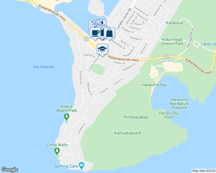 map of restaurants, bars, coffee shops, grocery stores, and more near 372 Poipu Drive in Honolulu