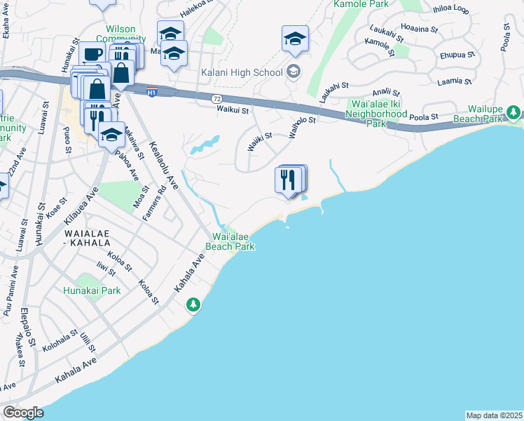 map of restaurants, bars, coffee shops, grocery stores, and more near 4999 Kahala Avenue in Honolulu
