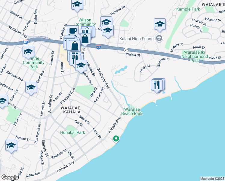 map of restaurants, bars, coffee shops, grocery stores, and more near 963 Kealaolu Avenue in Honolulu